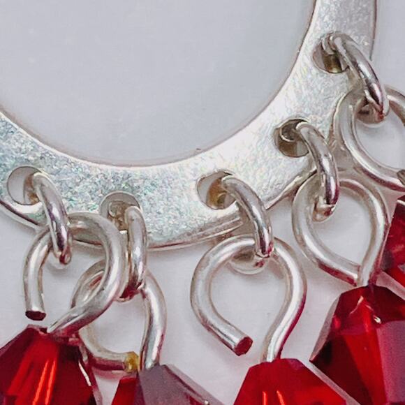 Vintage Artisan Sterling Silver Swarovski Red Crystal Dangle Earrings Handmade - Picture 6 of 13